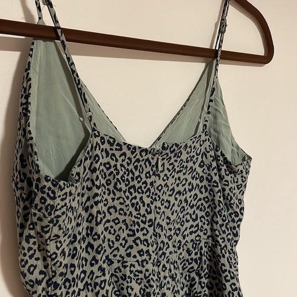 Leopard Mini Dress Small Ruffle Neutral Boho All In Favor Green Edgy Animal - Picture 8 of 13